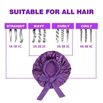 Women Satin Bonnet - Large Satin Bonnets for Braids for Sleeping Black Women Silk Bonnet with Stretchy Tie Band - Bonnets for Black Women (Purple & Leopard)