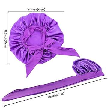Women Satin Bonnet - Large Satin Bonnets for Braids for Sleeping Black Women Silk Bonnet with Stretchy Tie Band - Bonnets for Black Women (Purple & Leopard)
