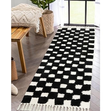 Lahome Checkered Runner Rug Stylish Washable Versatile