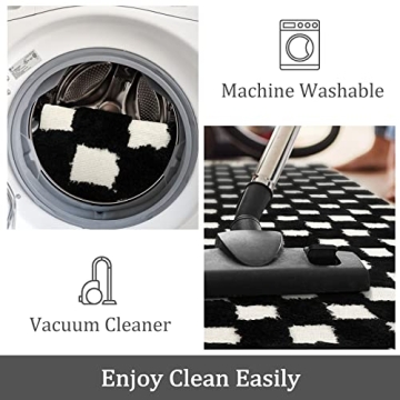Lahome Checkered Runner Rug Stylish Washable Versatile