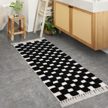 Lahome Checkered Runner Rug Stylish Washable Versatile