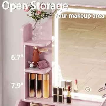 LIKIMIO Small Makeup Vanity Desk with Lights, Pink
