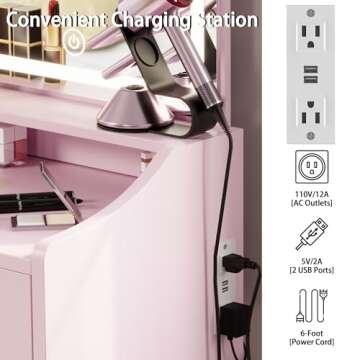 LIKIMIO Small Makeup Vanity Desk with Mirror and Lights, Vanity Table Set with Storage Drawer, Chair and Three Shelves, Bedroom, Pink