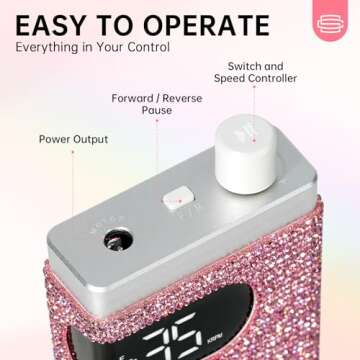 CHRISTINE SHELLY Rechargeable 35000RPM Nail Drill Sparkling Portable Professional Electric Nail File for Acrylic/Gel Nails Professional Nail Tools for Manicure Pedicure, Pink