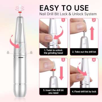 CHRISTINE SHELLY Rechargeable 35000RPM Nail Drill Sparkling Portable Professional Electric Nail File for Acrylic/Gel Nails Professional Nail Tools for Manicure Pedicure, Pink