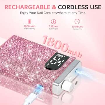 CHRISTINE SHELLY Rechargeable 35000RPM Nail Drill Sparkling Portable Professional Electric Nail File for Acrylic/Gel Nails Professional Nail Tools for Manicure Pedicure, Pink