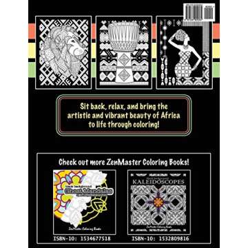 African Art and Designs: black background edition: Adult coloring book full of artwork and designs i...
