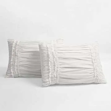 Lush Decor Belle 4 Piece Ruffled Shabby Chic White Comforter Set with Bed Skirt and 2 Pillow Shams - Queen Comforter Set