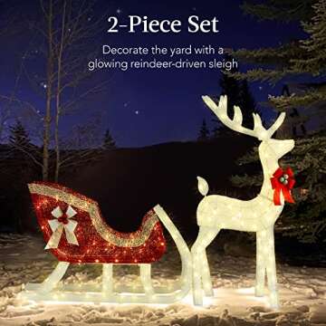 Best Choice Products Lighted Christmas 4ft Reindeer & Sleigh Outdoor Yard Decoration Set w/ 205 LED ...