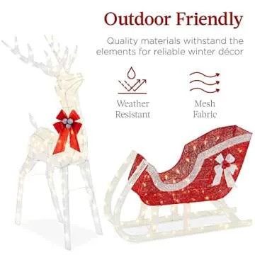 Best Choice Products Lighted Christmas 4ft Reindeer & Sleigh Outdoor Yard Decoration Set w/ 205 LED Lights, Stakes, Zip Ties - White