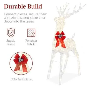 Best Choice Products Lighted Christmas 4ft Reindeer & Sleigh Outdoor Yard Decoration Set w/ 205 LED Lights, Stakes, Zip Ties - White