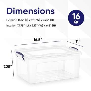 Superio Clear Storage Container with Lid, 16 Quart Plastic Bin for organization, Non-Toxic, BPA Free...