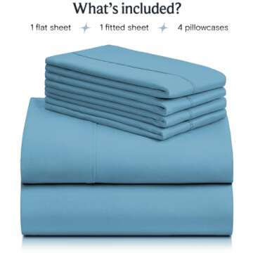 LuxClub 6 PC Queen Sheet Set, Sheets Queen Size, Deep Pockets 18" Eco Friendly Wrinkle Free Cooling Sheets Machine Washable Hotel Bedding Silky Soft - Light Blue Queen