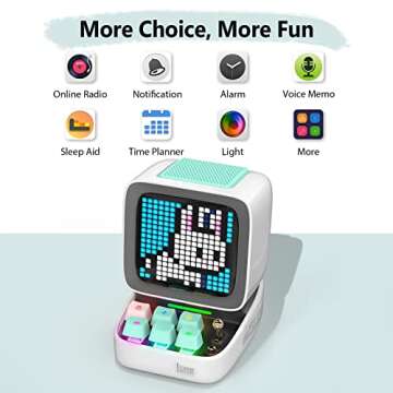 Divoom Ditoo Pixel Art Gaming Portable Bluetooth Speaker with App Controlled 16X16 LED Front Panel, Also a Smart Alarm (White)