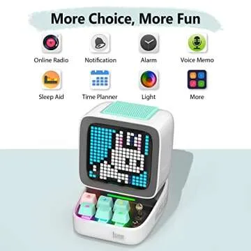 Divoom Ditoo Pixel Art Gaming Portable Bluetooth Speaker with App Controlled 16X16 LED Front Panel, Also a Smart Alarm (White)