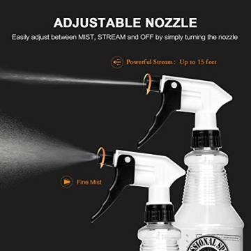 24oz Plastic Spray Bottles - 3 Pack with Adjustable Nozzle
