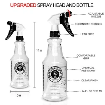 24oz Plastic Spray Bottles - 3 Pack with Adjustable Nozzle