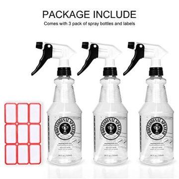 24oz Plastic Spray Bottles - 3 Pack with Adjustable Nozzle