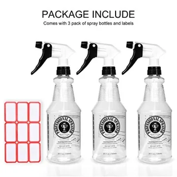 24oz Plastic Spray Bottles - 3 Pack with Adjustable Nozzle