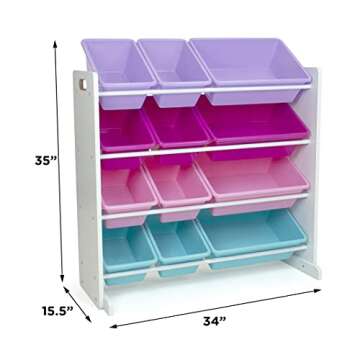 Humble Crew Toy Storage Organizer, White/Pink/Purple/Turquoise 34x11x31 inches,12x9x6 inches,16x12x6 inches