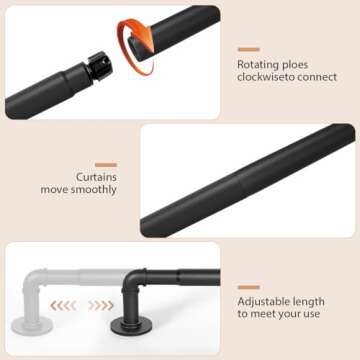 1 Inch Industrial Curtain Rods, Blackout Wrap Around Curtain Rod, for Indoor and Outdoor, Simple Design