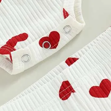 Lamuusaa Newborn Baby Girl Valentines Day Outfit Sleeveless Love Romper Shirts Ribbed Flared Pants Summer Clothes 0-3T (White, 6-12 Months)