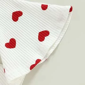 Lamuusaa Newborn Baby Girl Valentines Day Outfit Sleeveless Love Romper Shirts Ribbed Flared Pants Summer Clothes 0-3T (White, 6-12 Months)