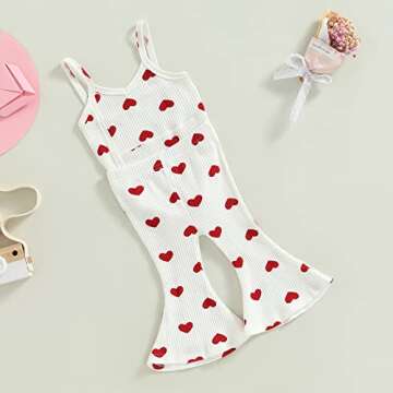 Lamuusaa Newborn Baby Girl Valentines Day Outfit Sleeveless Love Romper Shirts Ribbed Flared Pants Summer Clothes 0-3T (White, 6-12 Months)