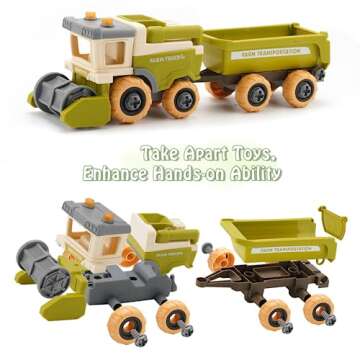 Eaciilee Sandbox Toys - Combine Harvester Truck Toy with Trailer - Farm Sand Box Toys Vehicle with Farm Animal Cows, Lambs, Outdoor Beach and Sand Toy Trucks - Gifts for Boys Girls Kids