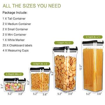 Airtight Food Storage Containers - M MCIRCO 7 Pieces BPA Free Plastic Containers with Upgraded Durable Lids - for Kitchen Organization and Storage, Include 20 Labels, 1 Marker and 4 Measuring Tools