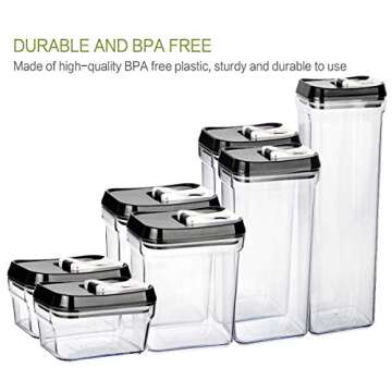 Airtight Food Storage Containers - M MCIRCO 7 Pieces BPA Free Plastic Containers with Upgraded Durable Lids - for Kitchen Organization and Storage, Include 20 Labels, 1 Marker and 4 Measuring Tools