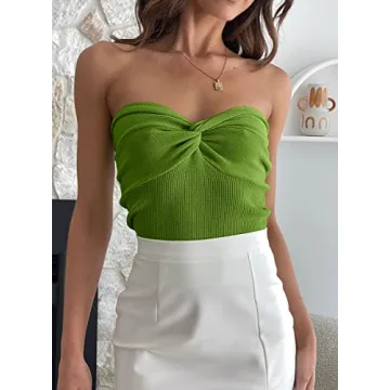 EFAN Women's Twist Knot Tube Top Green Summer Fashion