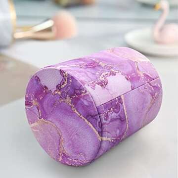 WAVEYU Pen Holder, Pencil Cup Desk Decor, Decorative Pencil Organizer, Makeup Brush Holder, Leather Multi-Functional Organizer for Office, Home, Classroom, Purple Marble