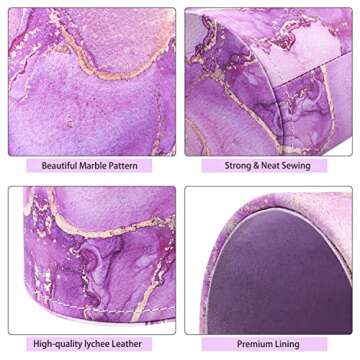 WAVEYU Pen Holder, Pencil Cup Desk Decor, Decorative Pencil Organizer, Makeup Brush Holder, Leather Multi-Functional Organizer for Office, Home, Classroom, Purple Marble