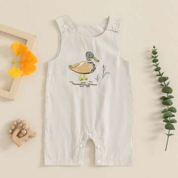 Chloefairy Newborn Baby Boy Mallard Duck Romper Sleeveless Striped Jumpsuit Duck Overalls Summer Hun...