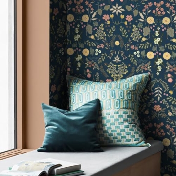 Simon&Siff Navy Blue Floral Peel and Stick Wallpaper