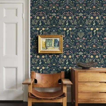 Simon&Siff Navy Blue Floral Peel and Stick Wallpaper