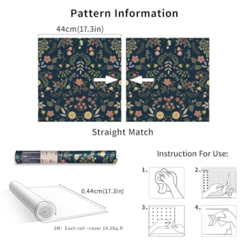 Simon&Siff Navy Blue Floral Peel and Stick Wallpaper