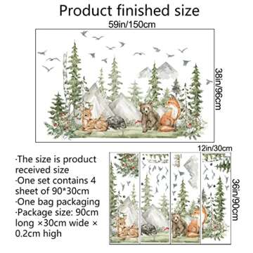 Amaonm 4 Sheet of 12x36 inch Giant Mountain Forest Tree Wall Decal Woodland Deer Bear Fox Birds Wall...