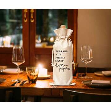 Divorce Gifts For Women, Divorce Party Decorations For Women, Wine Bag Gifts For Newly Divorced Woman Men Freshly Signed Divorce, Breakup, Happily Divorced, 1 Pc Burlap Wine Bottle Cover Bag (A21)