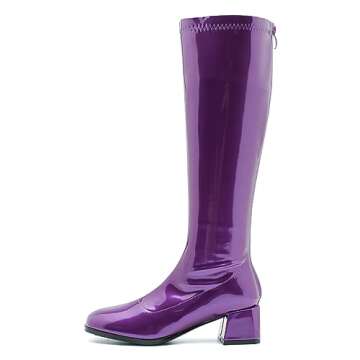 GOGO Boots for Women, Knee High Boots, Mid Block Heel Zipper Boots Ladies Party Dance Shoes Purple 38 - US 7.5