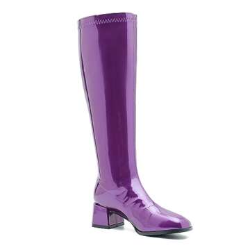 GOGO Boots for Women, Knee High Boots, Mid Block Heel Zipper Boots Ladies Party Dance Shoes Purple 38 - US 7.5