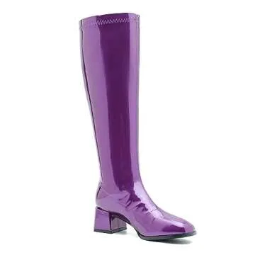 GOGO Boots for Women, Knee High Boots, Mid Block Heel Zipper Boots Ladies Party Dance Shoes Purple 38 - US 7.5