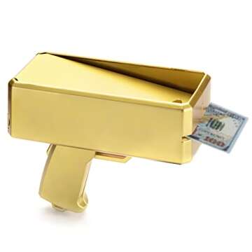 Alagoo Super Money Guns Paper Playing Spary Money Gun Make it Rain Toy Gun, Handheld Cash Gun Fake Bill Dispenser Money Shooter Toy(Metallic Gold)