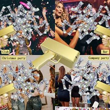 Alagoo Super Money Guns Paper Playing Spary Money Gun Make it Rain Toy Gun, Handheld Cash Gun Fake Bill Dispenser Money Shooter Toy(Metallic Gold)