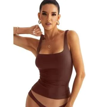 Eachyes Women's Square Neck Double Lined Tank Tops - Brown