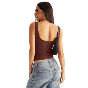 Eachyes Women's Square Neck Double Lined Tank Tops - Brown