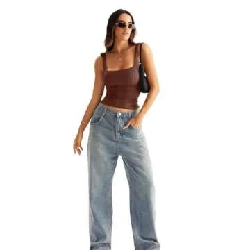 Eachyes Women's Square Neck Double Lined Tank Tops - Brown