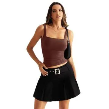 Eachyes Women's Square Neck Double Lined Tank Tops - Brown