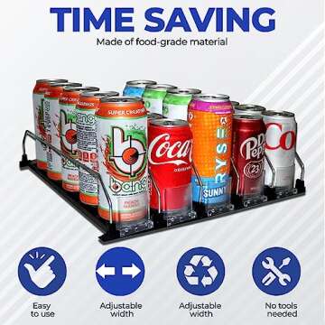 Universal Adjustable Can Dispenser: High Capacity Fridge Beverage Storage - Easy-Glide Soda and Beer...